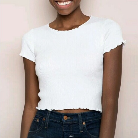 Brandy Melville Tops Brandy Melville White Ribbed Lettuce Hem Top Poshmark